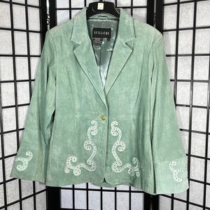 Vintage Guillaume Seafoam, Green Leather Blazer, W Embellishment, SZ L